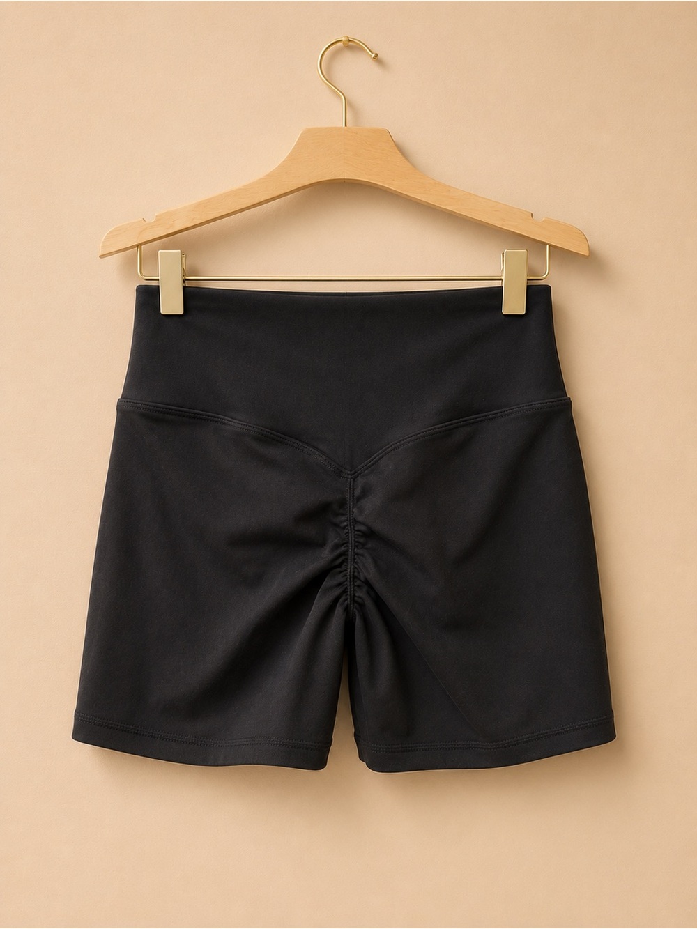 Source Unknown Black High-Waist Bike Shorts with Ruched Back new without tags